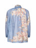 Teal blue Botanical Floral ramie Cascadian blouse