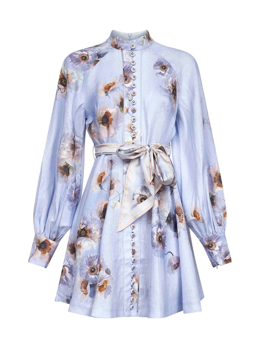 Miniabito Hypnotic in lino lilla stampa Poppy<BR/>