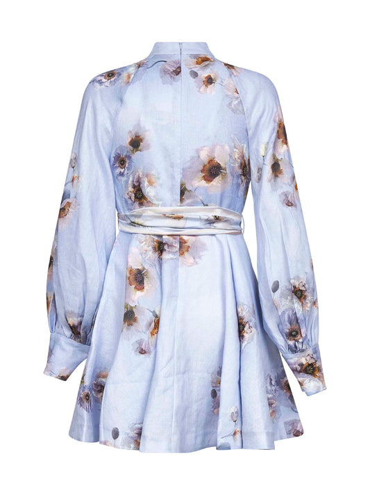 Miniabito Hypnotic in lino lilla stampa Poppy<BR/>