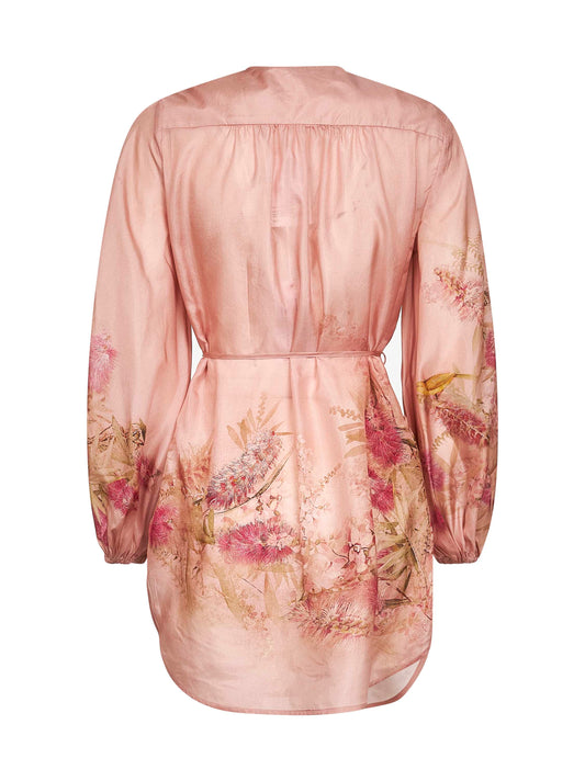 Pink Botanical Floral silk habotai Cascadian tunic top