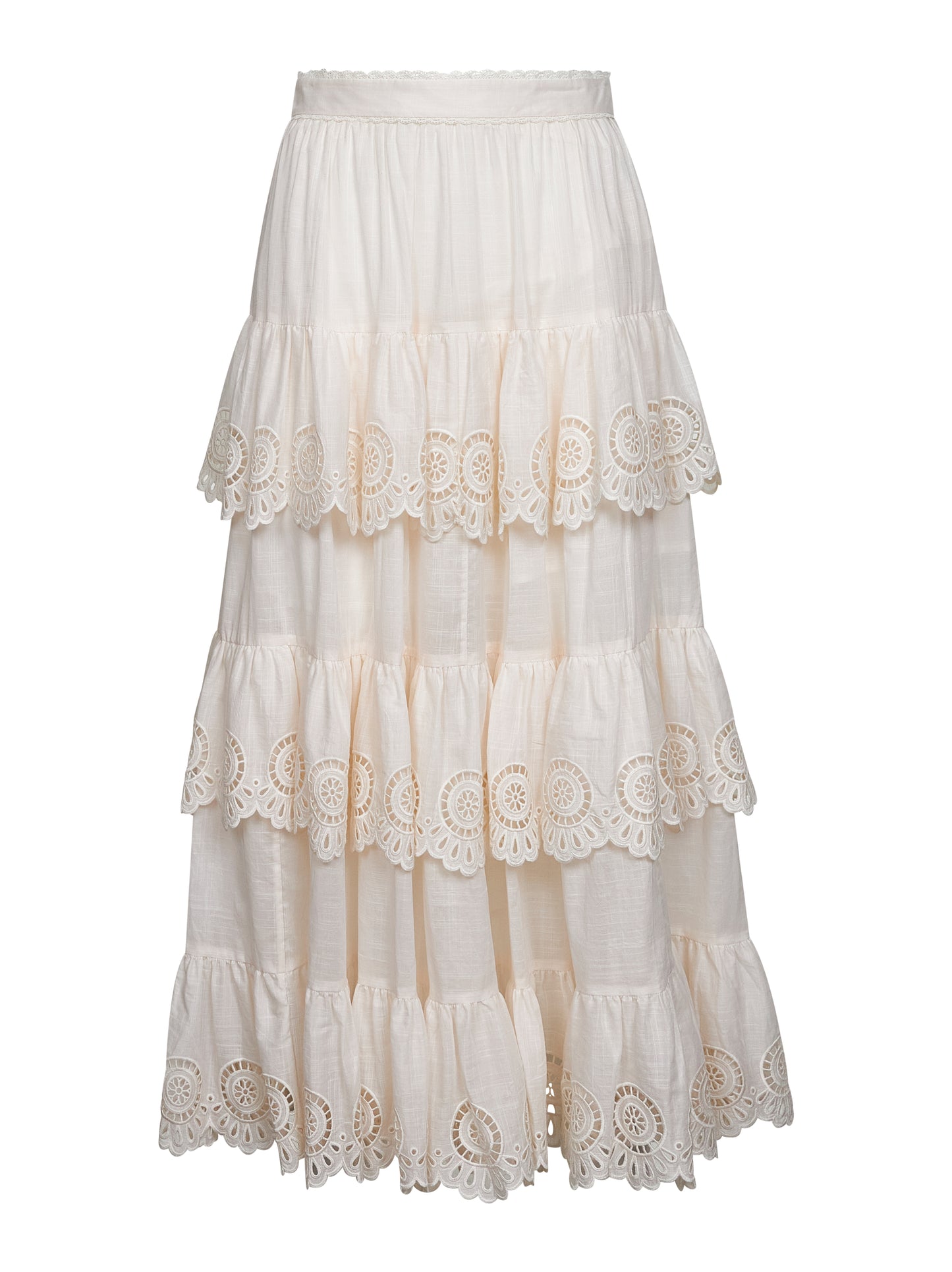 Ivory embroidered cotton Lucky tiered midi skirt