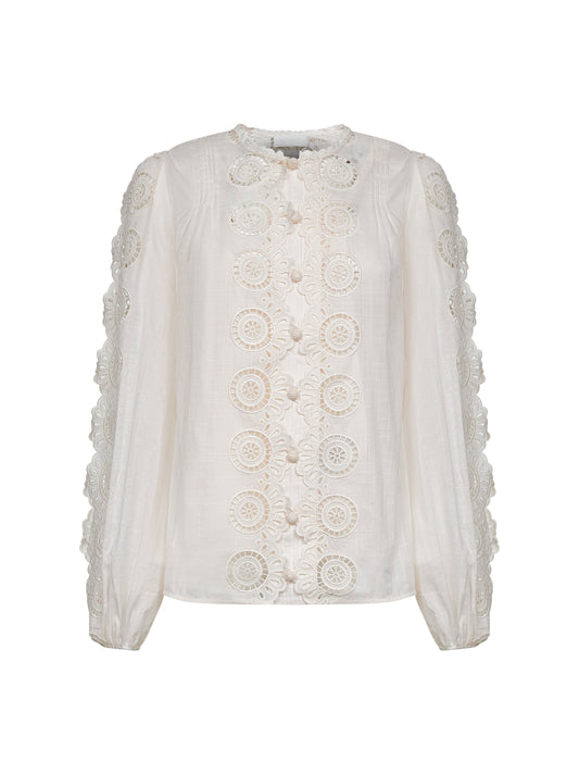 Blusa Lucky in cotone ricamato avorio<BR/>