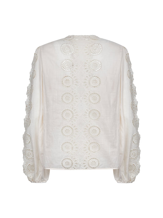 Blusa Lucky in cotone ricamato avorio<BR/>
