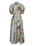 Maxi abito Ascension in seta habotai Aqua Palm floreale