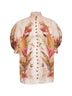 Blusa Ascension in ramiè crema stampa Palm floreale <BR/>