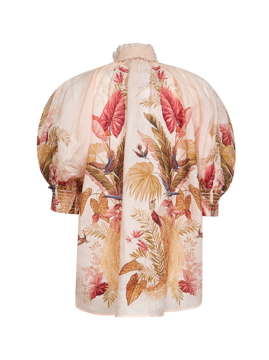 Cream Palm Floral print ramie Ascension blouse
