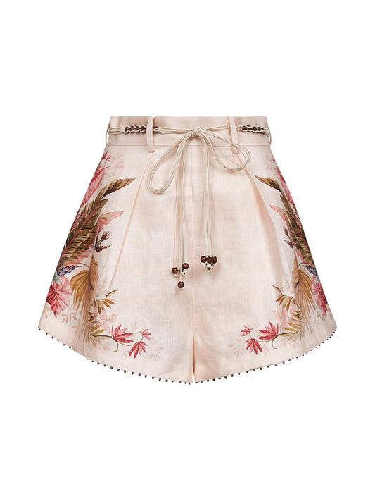 Cream Palm Floral print linen Ascension shorts