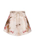 Short Ascension in lino crema stampa Palm floreale