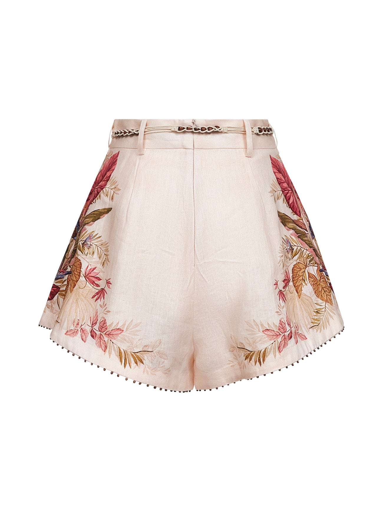 Short Ascension in lino crema stampa Palm floreale
