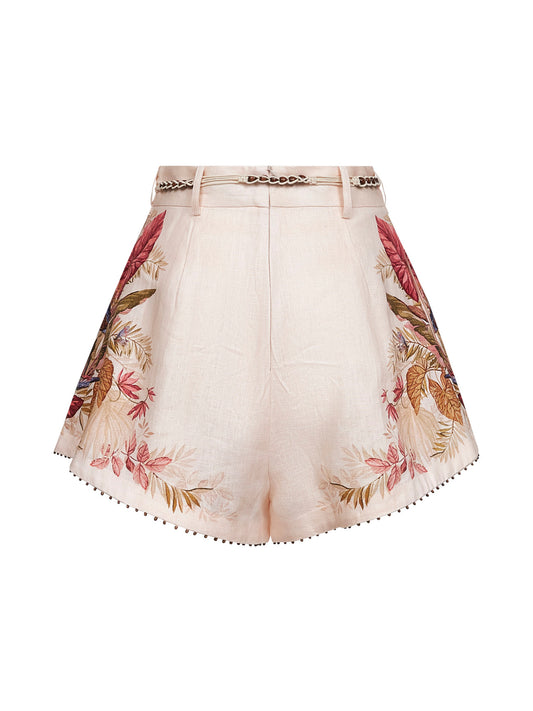 Cream Palm Floral print linen Ascension shorts