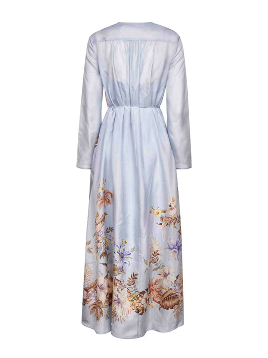 Powder blue Multi Floral silk habotai Coco maxi dress
