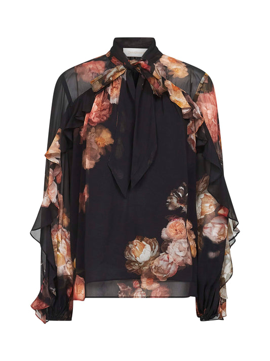 Blusa Hypnotic in viscosa nera stampa floreale