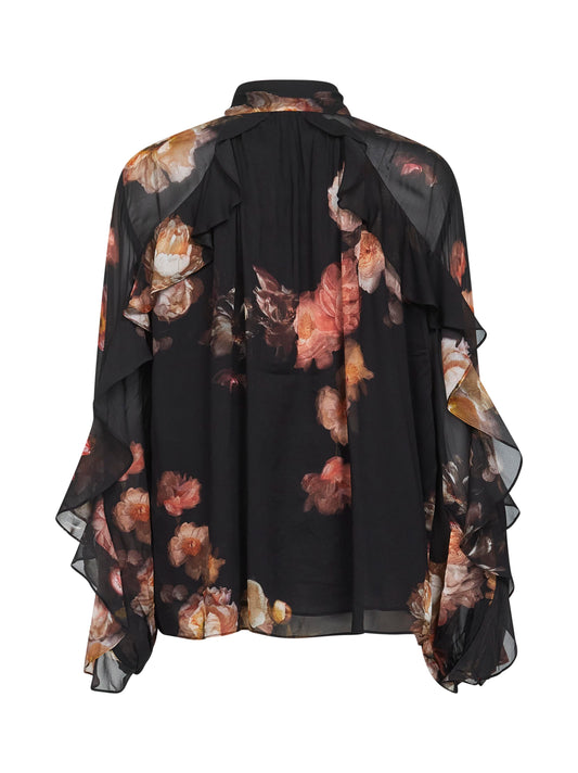 Blusa Hypnotic in viscosa nera stampa floreale