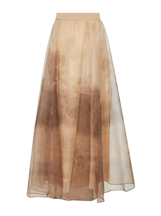 Maxi gonna in organza Memento stampa Landscape