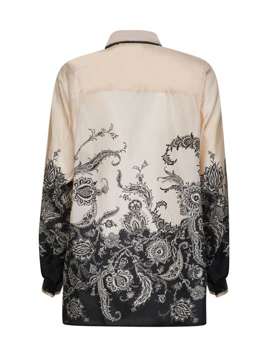 Camicia Rhiannon in seta habotai floreale crema e nero