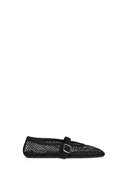 Ballerine flat in rete lamé e camoscio nero