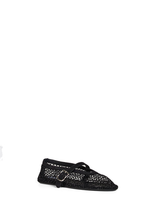 Ballerine flat in rete lamé e camoscio nero