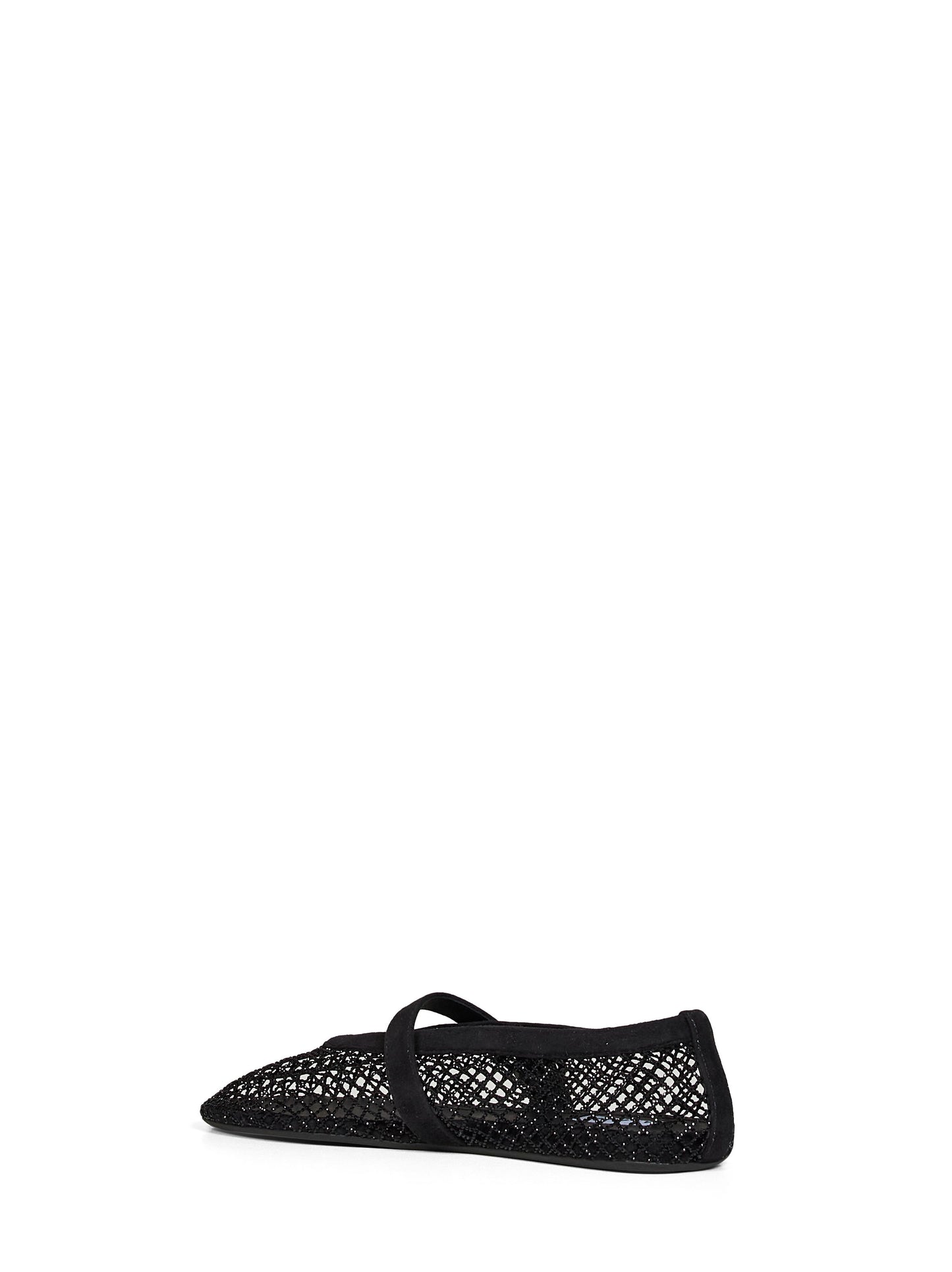 Black lamé fishnet and suede ballet flats