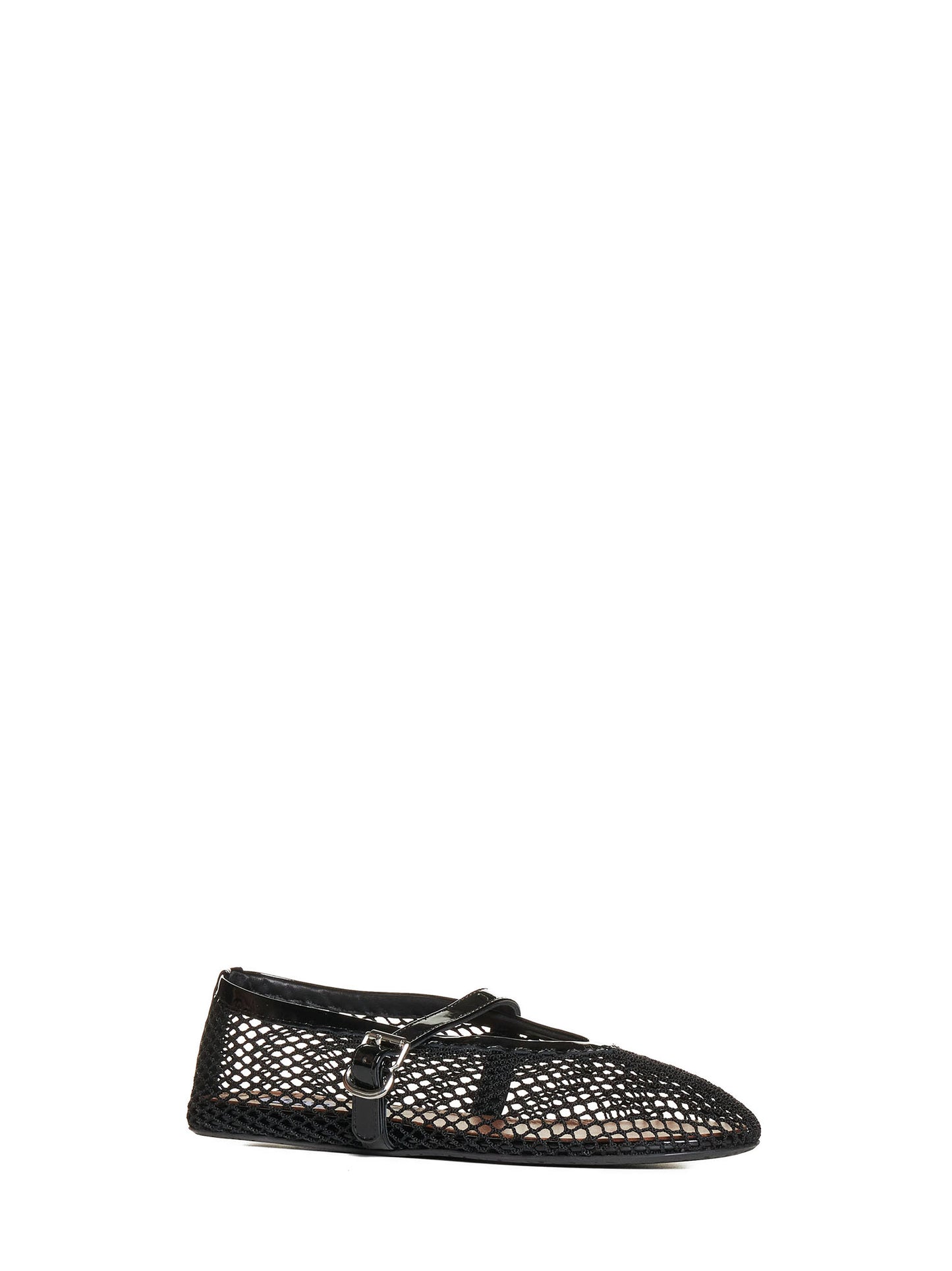 Patent leather-trimmed mesh ballet flats