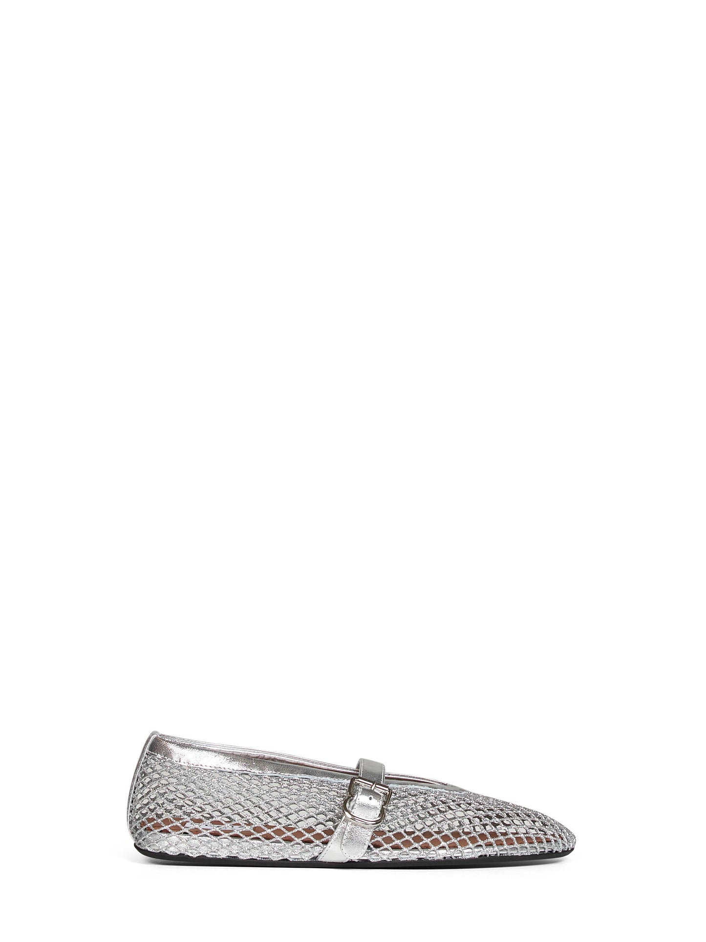 Silver laminated fishnet and metallic nappa leather ballet flats