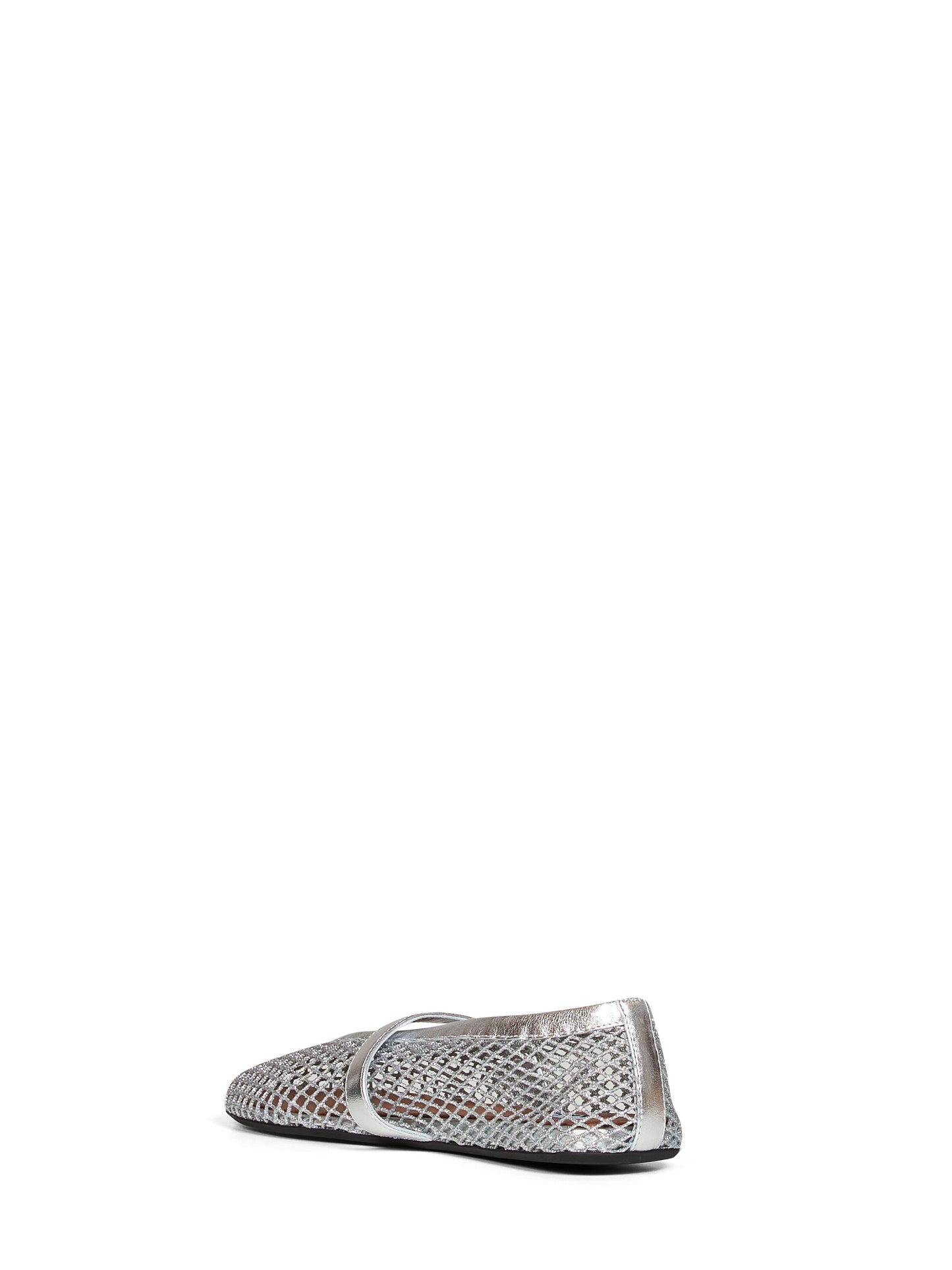 Silver laminated fishnet and metallic nappa leather ballet flats