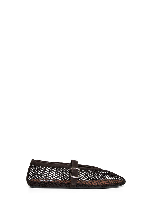 Ballerine flat in rete e pelle scamosciata marrone scuro