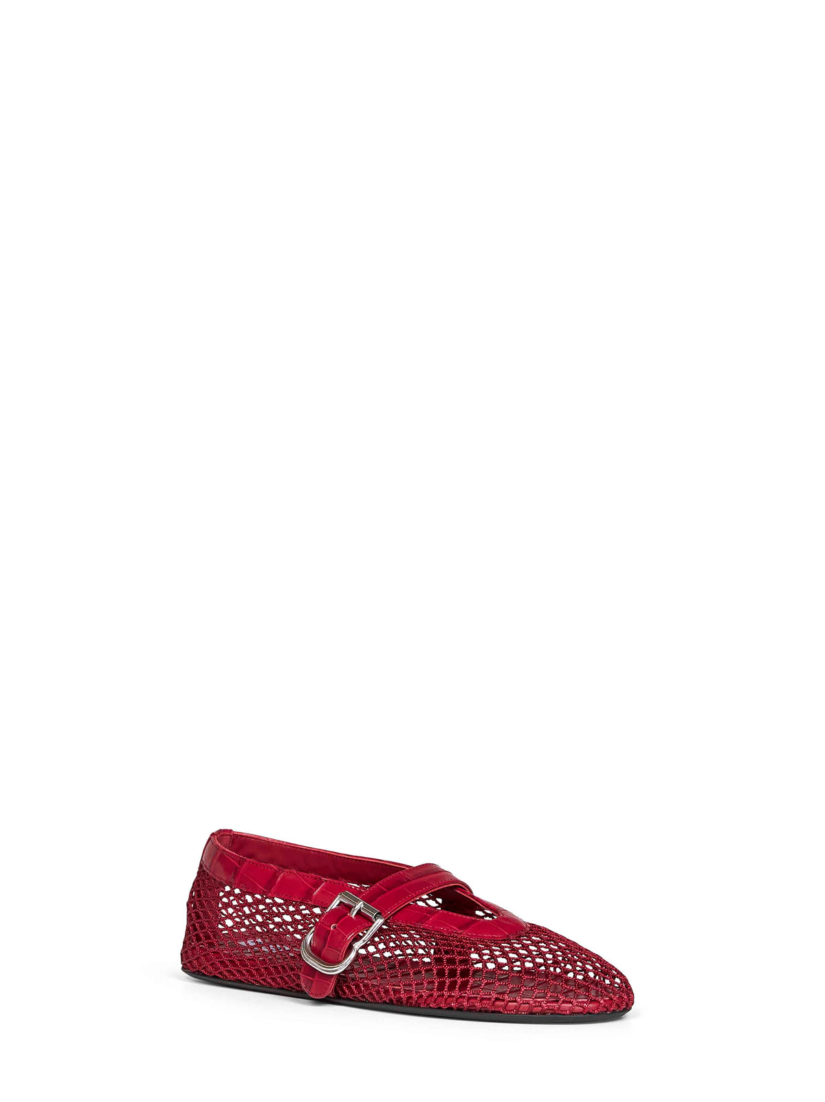Ballerine flat in rete e pelle goffrata coccodrillo ciliegia