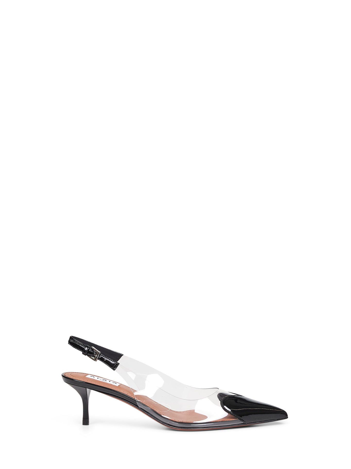 Black PVC and patent leather Le Cœur slingback pumps
