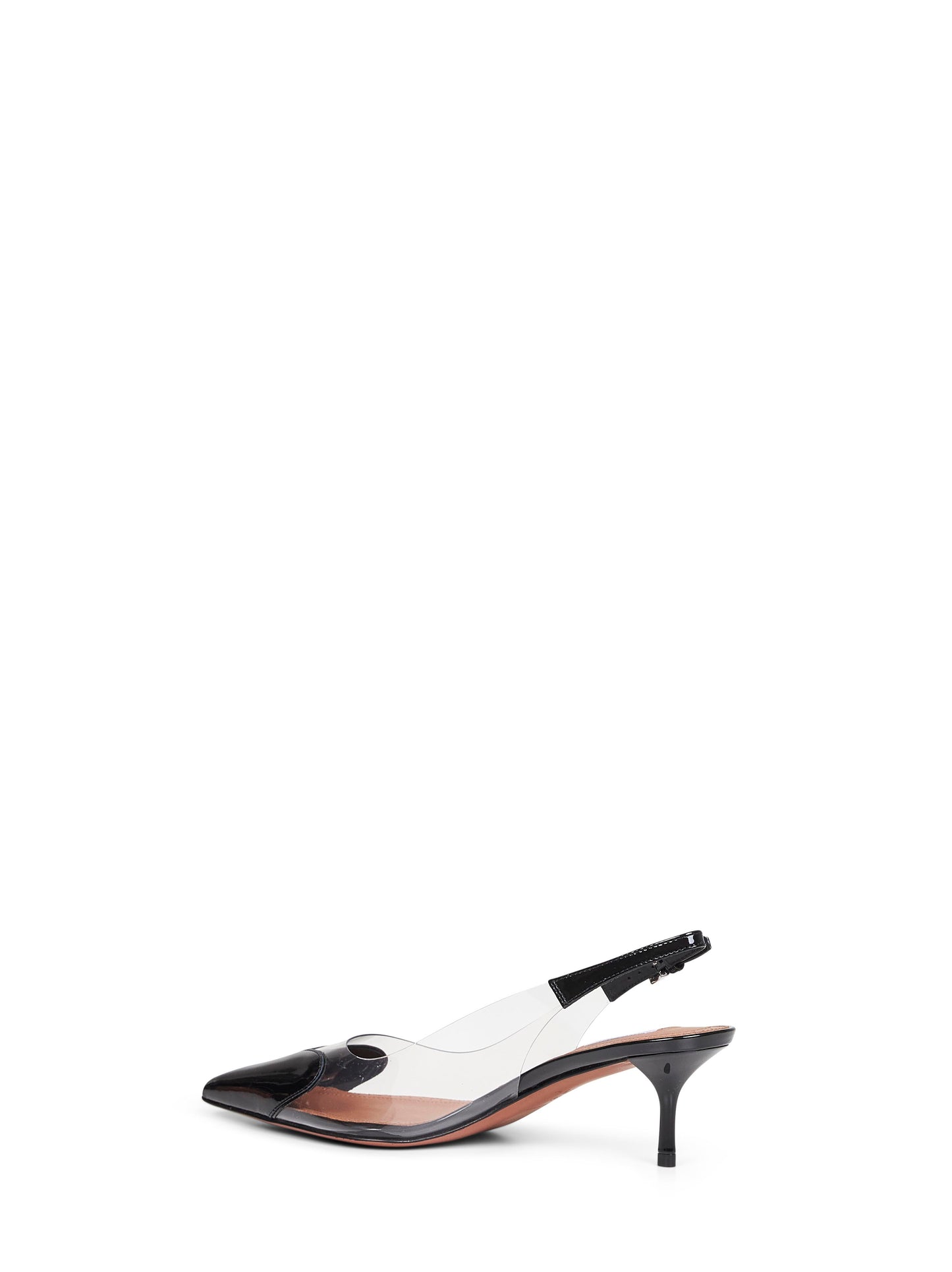 Black PVC and patent leather Le Cœur slingback pumps