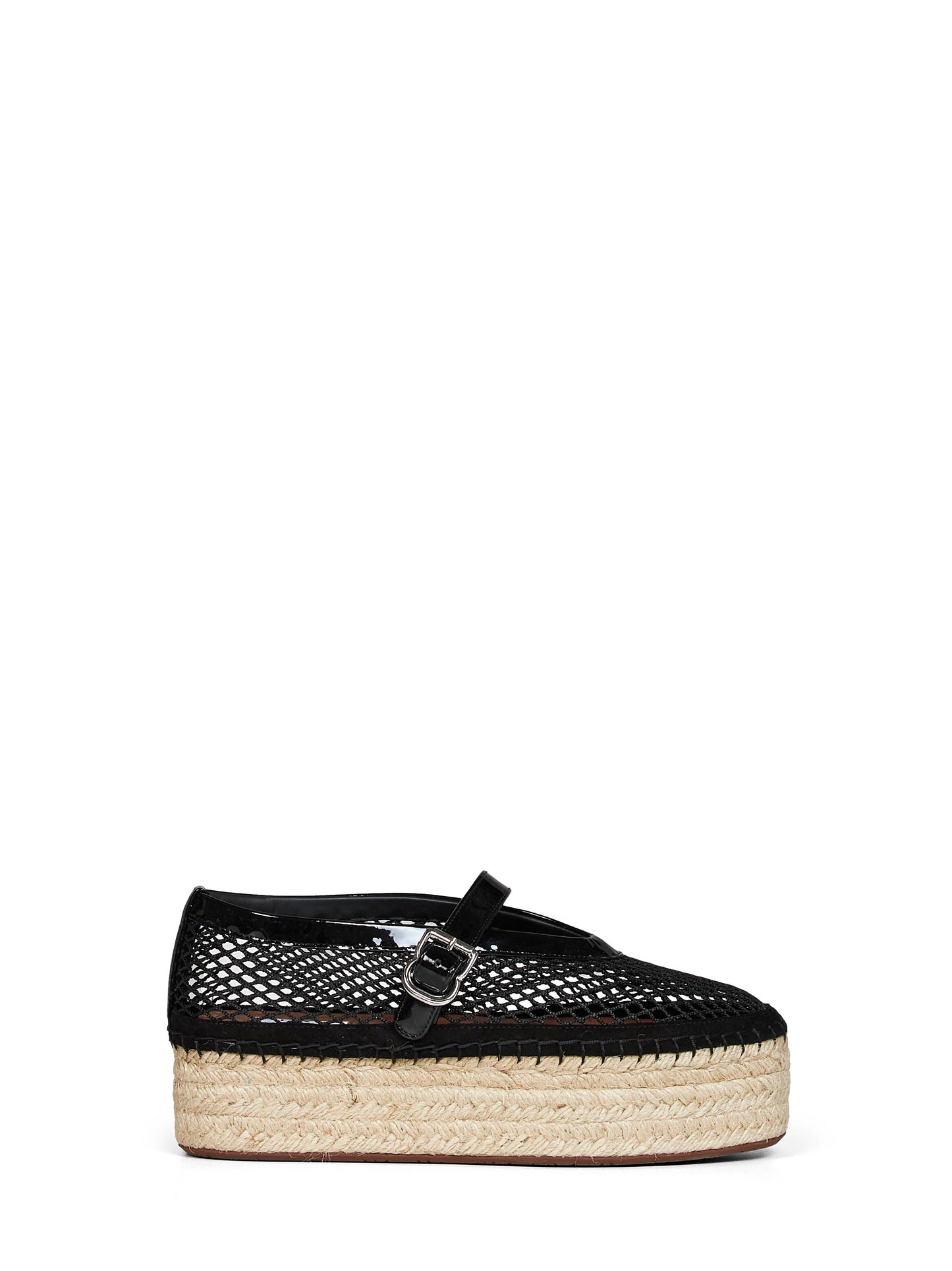 Espadrillas con zeppa rete e pelle verniciata nera