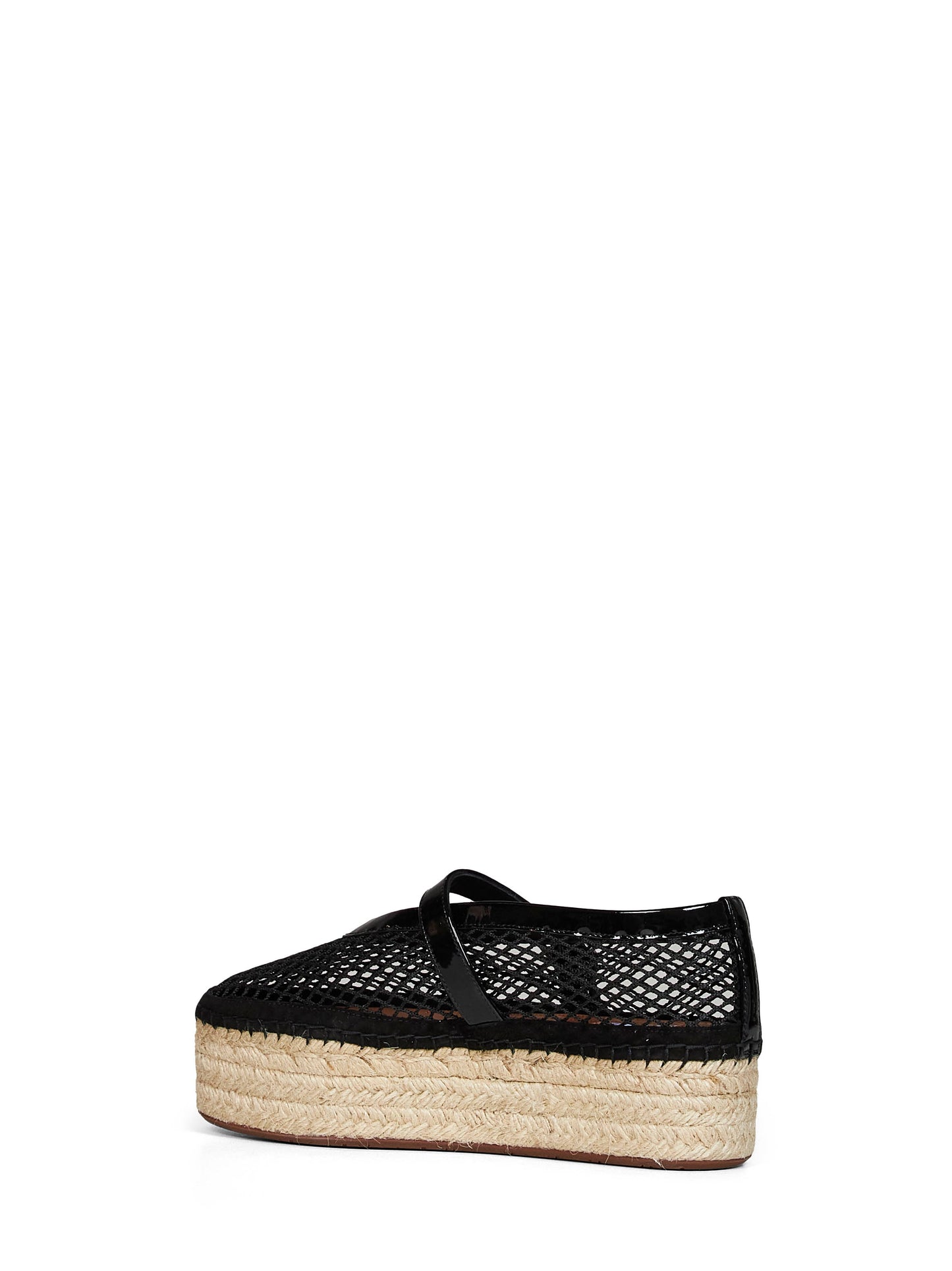 Espadrillas con zeppa rete e pelle verniciata nera