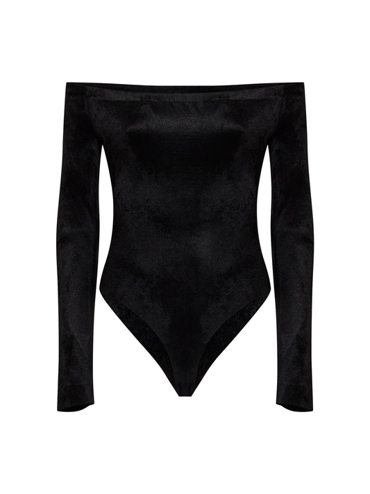 Body con spalle scoperte in velluto nero