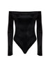 Black velvet off-the-shoulder bodysuit