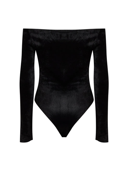 Body con spalle scoperte in velluto nero