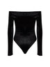 Black velvet off-the-shoulder bodysuit