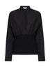 Black cotton poplin shirt with ribbed waist