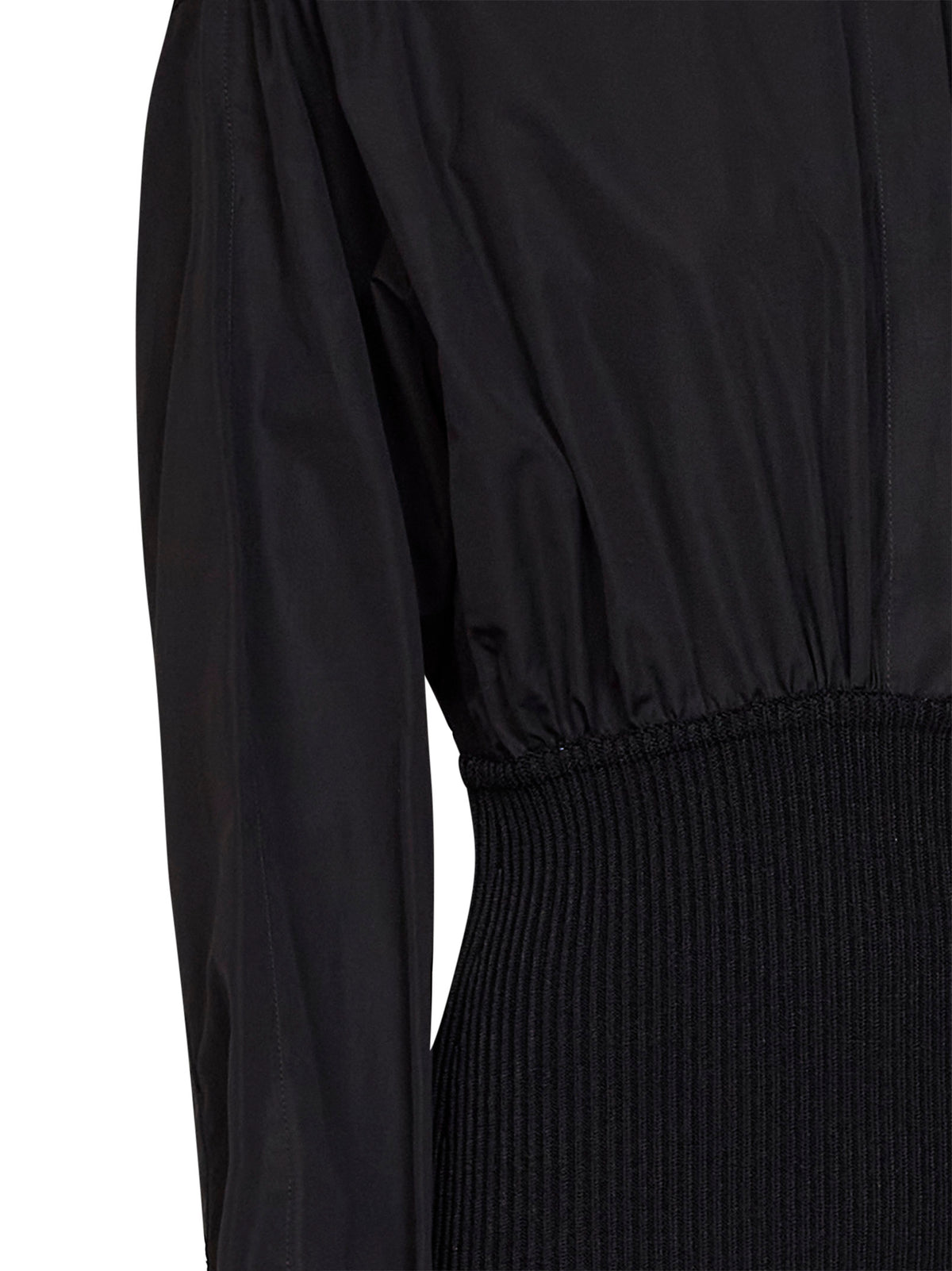 Black cotton poplin shirt with ribbed waist