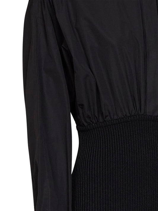 Black cotton poplin shirt with ribbed waist