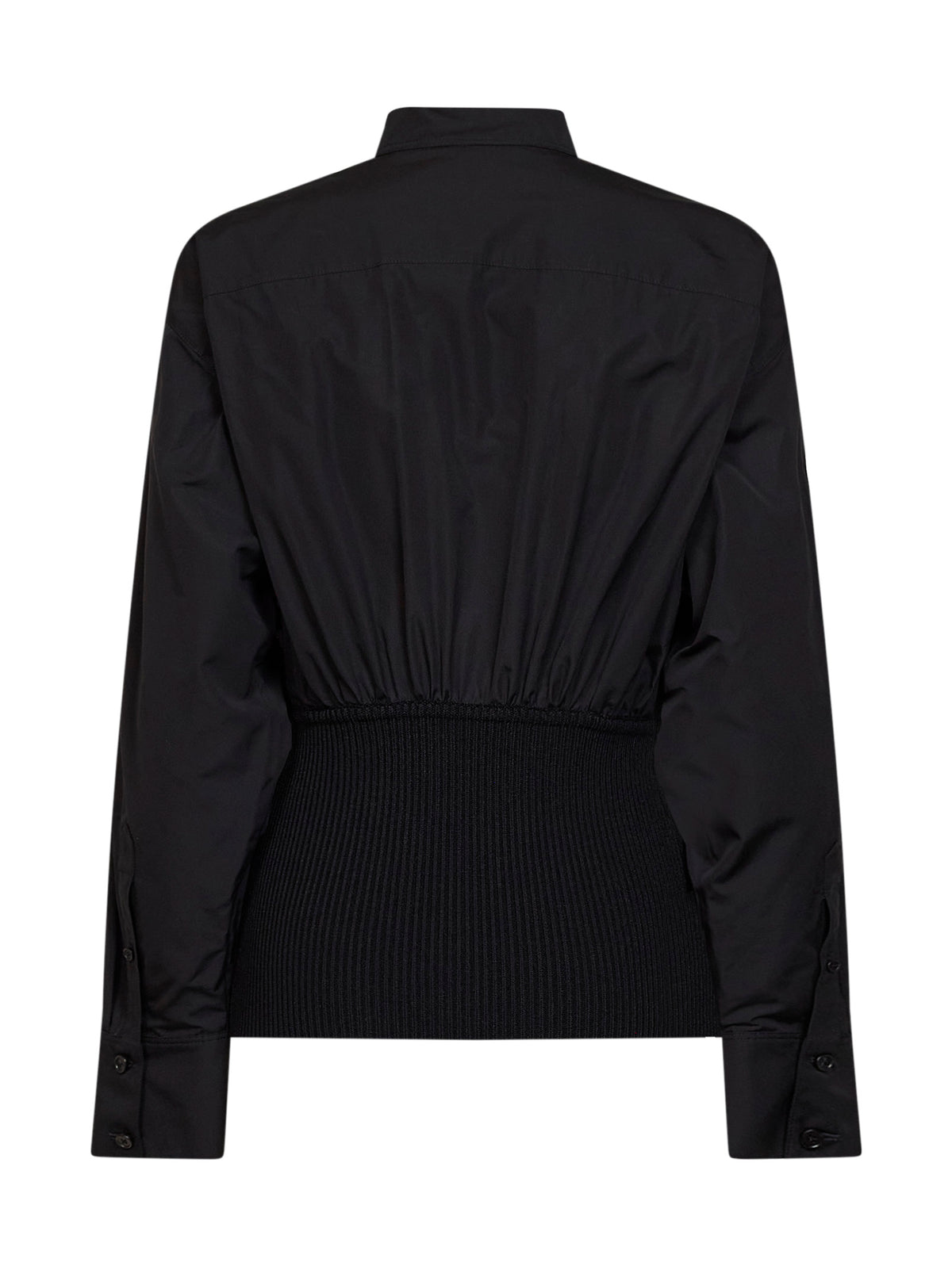 Black cotton poplin shirt with ribbed waist