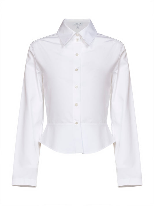 Camicia con baschina in popeline di cotone bianco