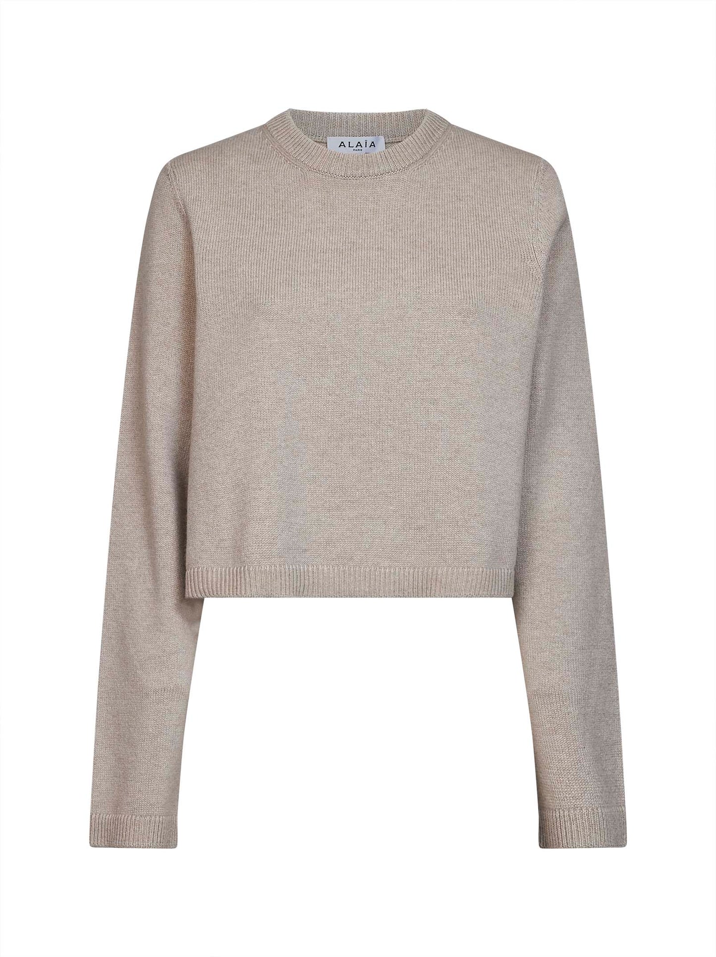 Sand cashmere knit boxy sweater