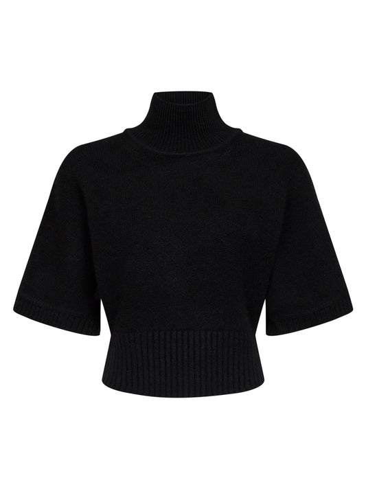 Black cashmere knit high neck sweater