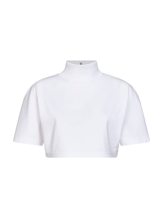 T-shirt crop in jersey di cotone bianco <BR/>
