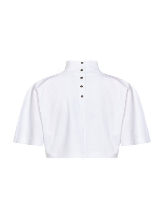T-shirt crop in jersey di cotone bianco <BR/>