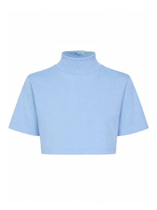 Sky blue cotton jersey cropped T-shirt
