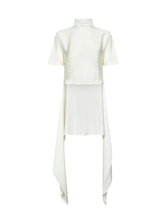 Top asimmetrico in cady bianco crema