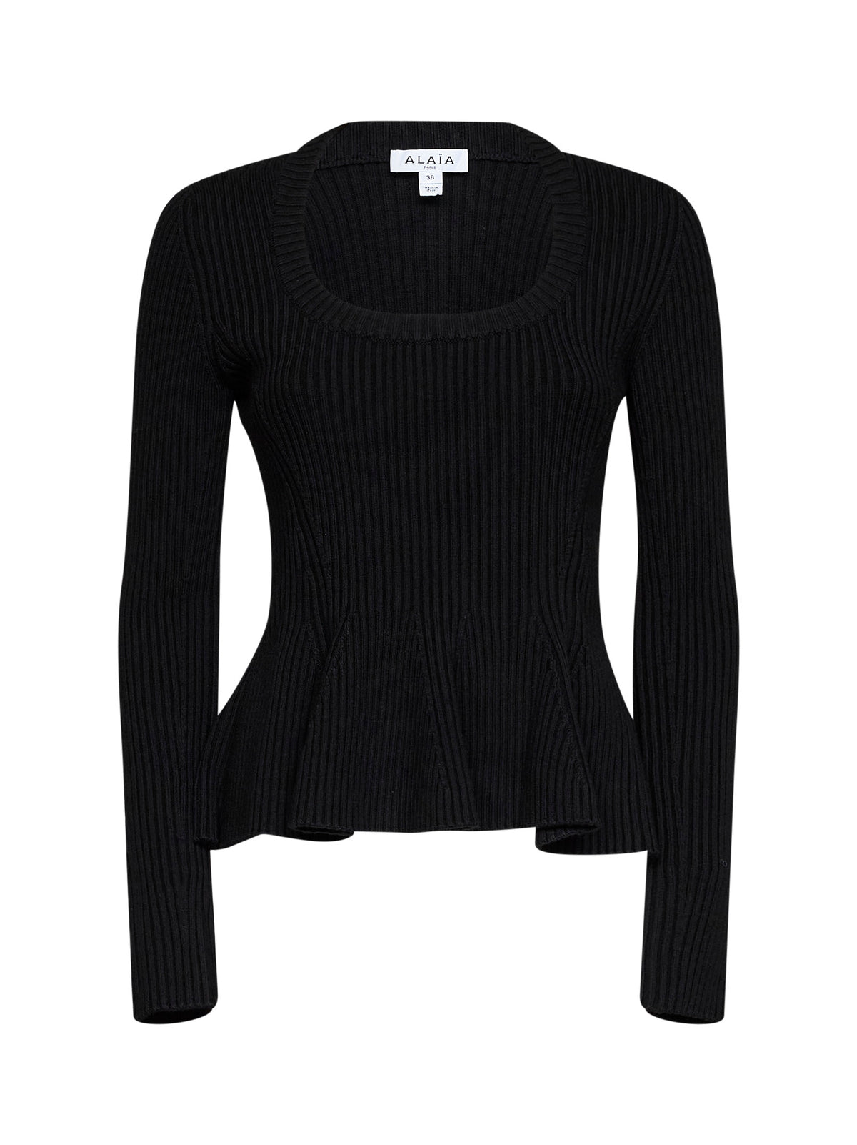 Top pelum in maglia di misto lana a coste nera