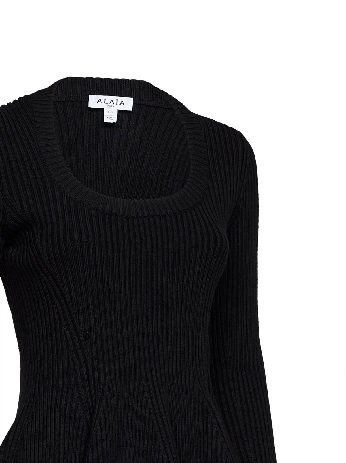 Top pelum in maglia di misto lana a coste nera