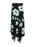 Black and aqua printed jersey asymmetric midi skirt