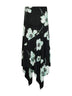 Black and aqua printed jersey asymmetric midi skirt
